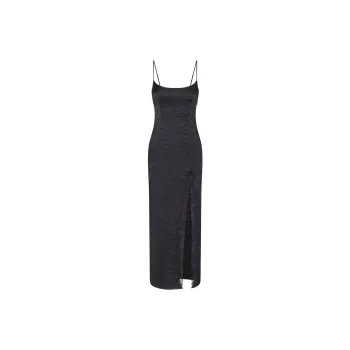 SKIMS JACQUARD LACE LONG DRESS Slip Dresses Women's ONYX/Onyx