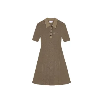 GANNI SS24 Short Sleeved Dresses Women's Safari Yellow