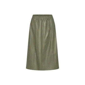 URBAN REVIVO Leather Long Skirt Women's Olive Green