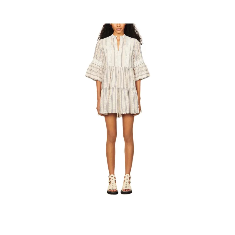 Sandro Short-Sleeved Dresses Women's Beige/Navy-0