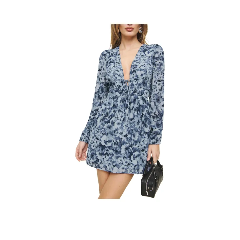 REFORMATION Tris Dress Long-Sleeved Dresses Women's Blue-0