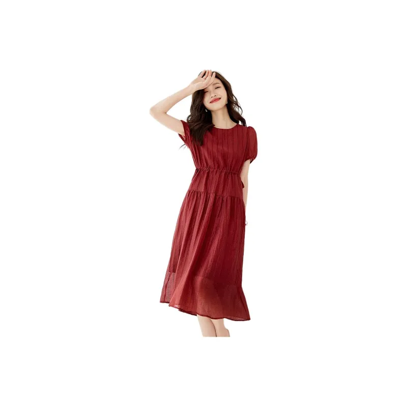 Mo Han Yi Mei Short Sleeved Dresses Women's Red-0