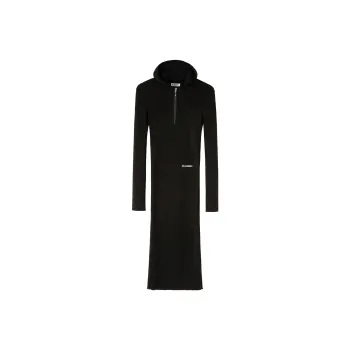 JIL SANDER + Long-Sleeved Ribbed-Knitted Hooded Midi Dress