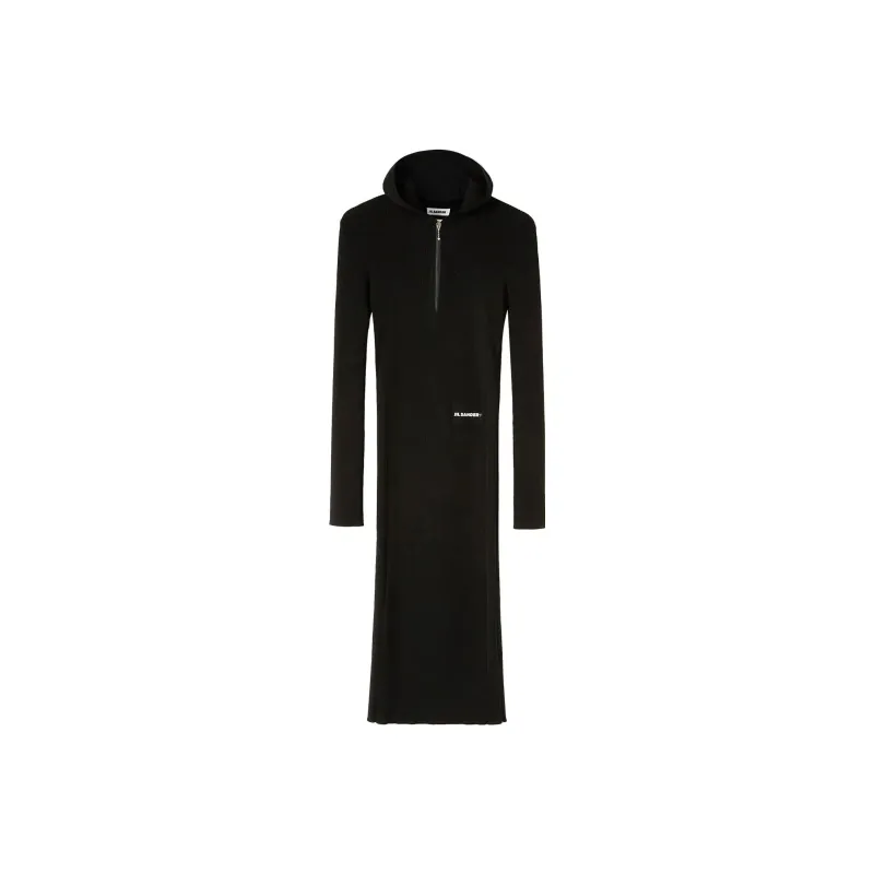 JIL SANDER + Long Sleeved Ribbed Knitted Hooded Midi Dress-0