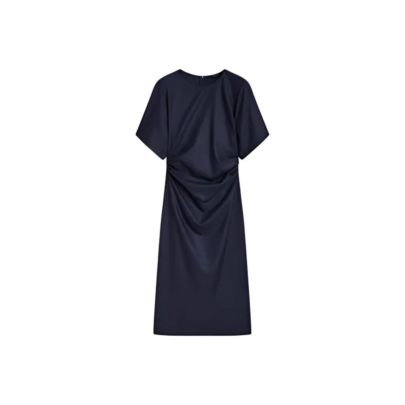 Massimo Dutti Short Sleeved Dress Women's Navy Blue-0