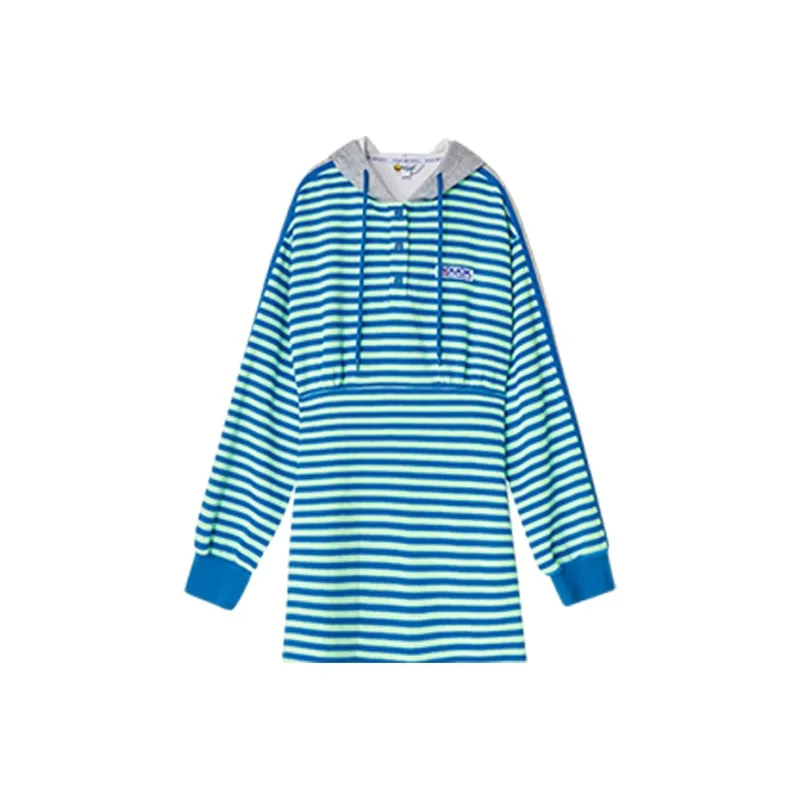 B.Duck Long Sleeved Dresses Women's Blue Green Stripes-0