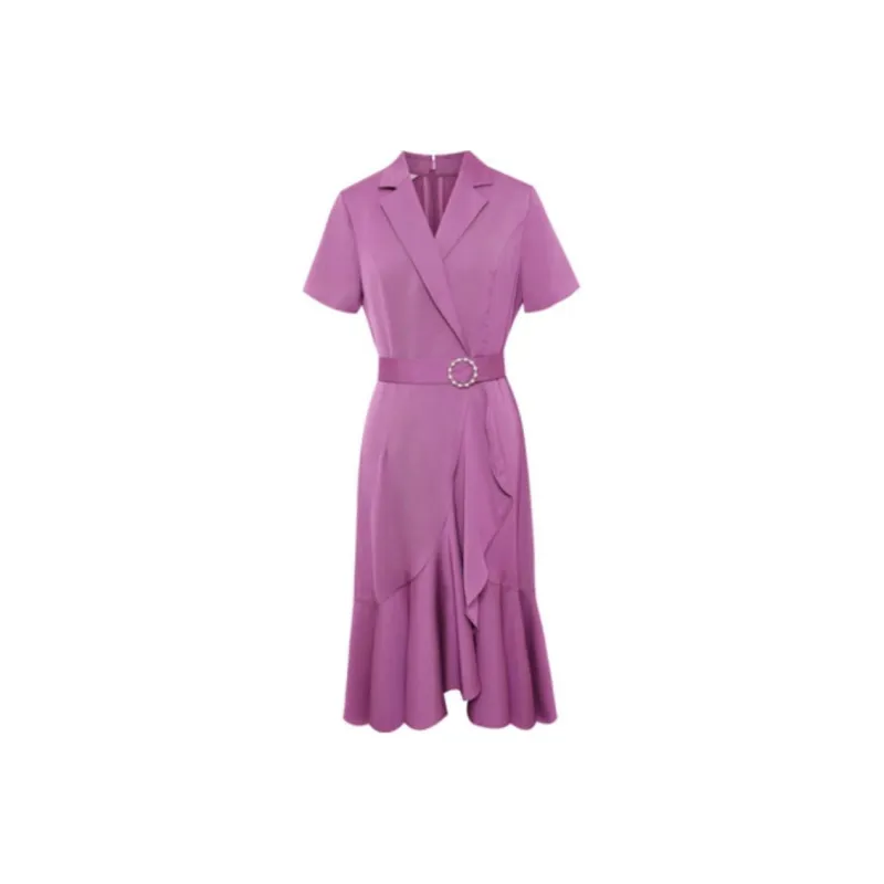 BBLLUUEE Short Sleeved Dress Women's Rose Purple-0