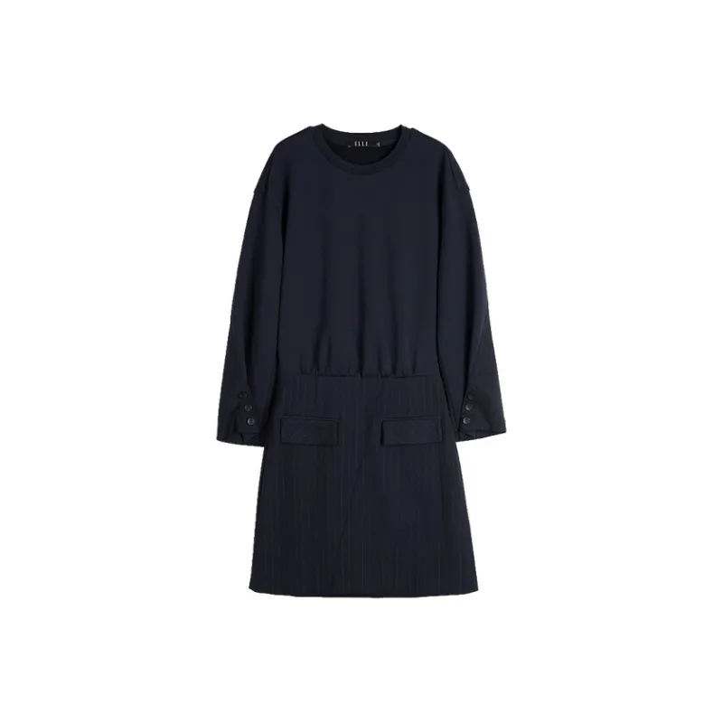ELLE Long Sleeved Dress Women's Navy Blue-0