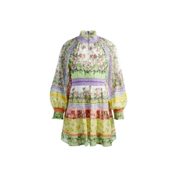 Alice + Olivia Lavinia Blouson-sleeve Minidress