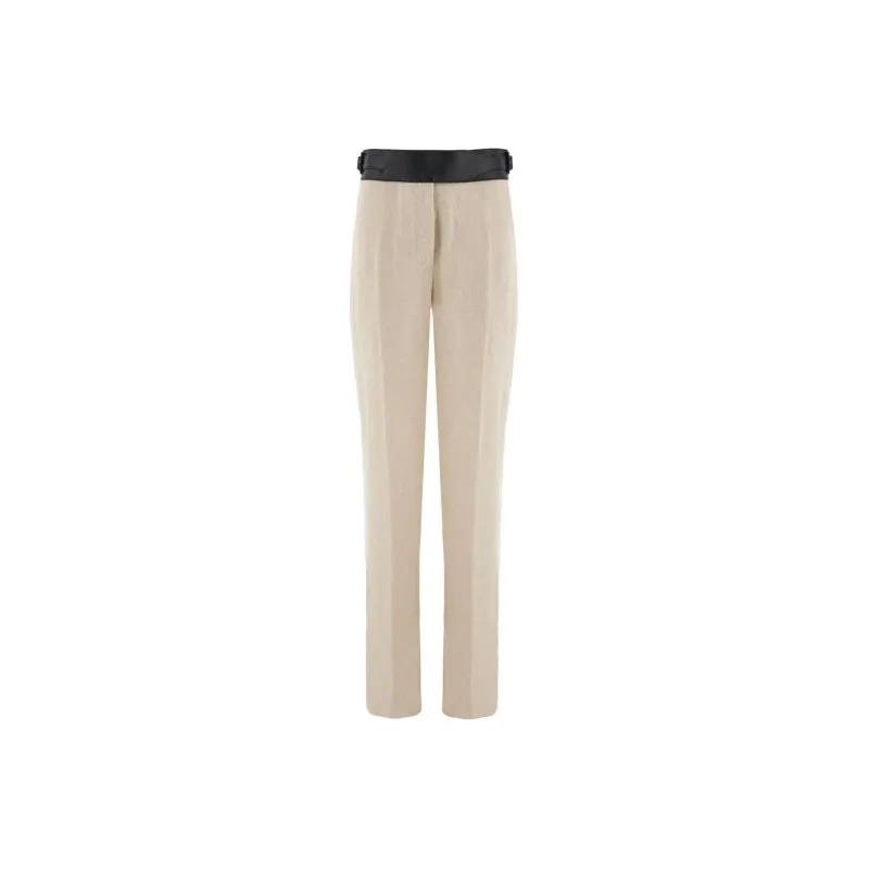 Ferragamo Contrast belt Tailored Linen Trousers-0