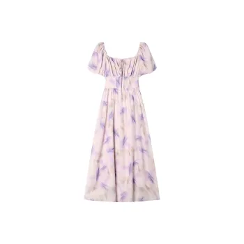LOUISY AO Short Sleeved Dresses Women's Purple Flower