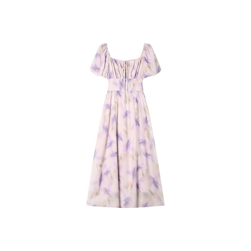 LOUISY AO Short Sleeved Dresses Women's Purple Flower-0