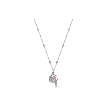 Regalrose 925 Sterling Silver Heart Surrounding Moon Necklace Women's