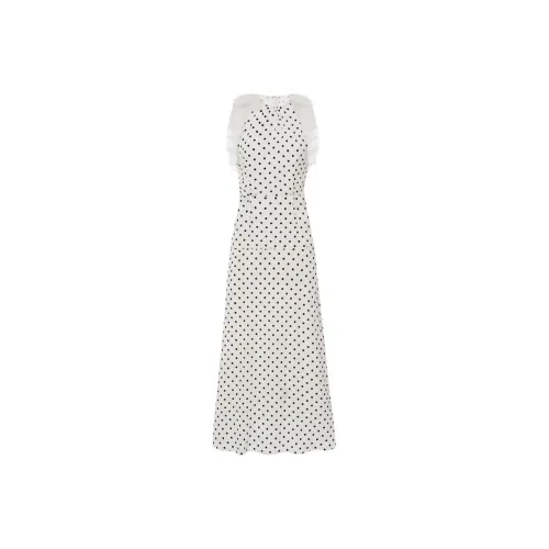 Alessandra Rich Flocking Polka Dot Ruffled Maxi Dress