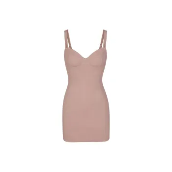 SKIMS COTTON RIB PICOT CAMI MINI DRESS Slip Dresses Women's UMBER/Brown Earth Tone