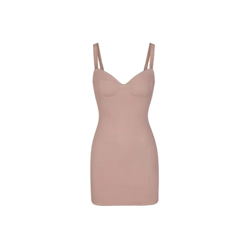 SKIMS COTTON RIB PICOT CAMI MINI DRESS Slip Dresses Women's UMBER/Brown Earth Tone