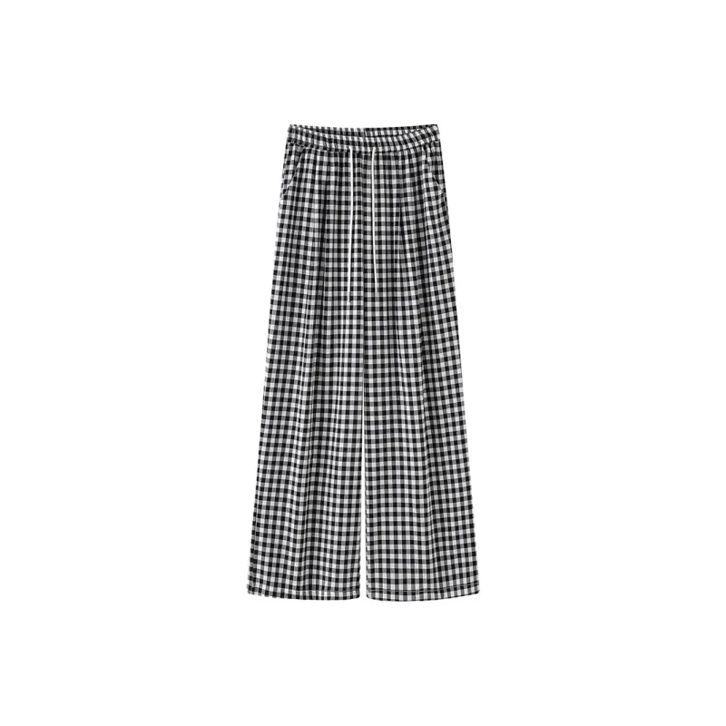 Si Bei'er Casual Pants Women's Black White Plaid-8