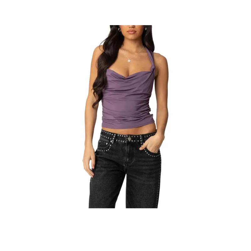 Edikted Liza Knotted Cowl Neck Top Camisole Women's Purple-0