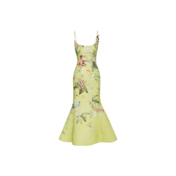OSCAR DE LA RENTA Degrade Flora & Fauna Midi Dress
