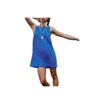 FREE PEOPLE Full Of Sunshine Cotton-Linen Mini Sleeveless Dress Women's Baja Blue