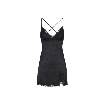 SKIMS JACQUARD LACE SLIP DRESS Slip Dresses Women's ONYX/Onyx