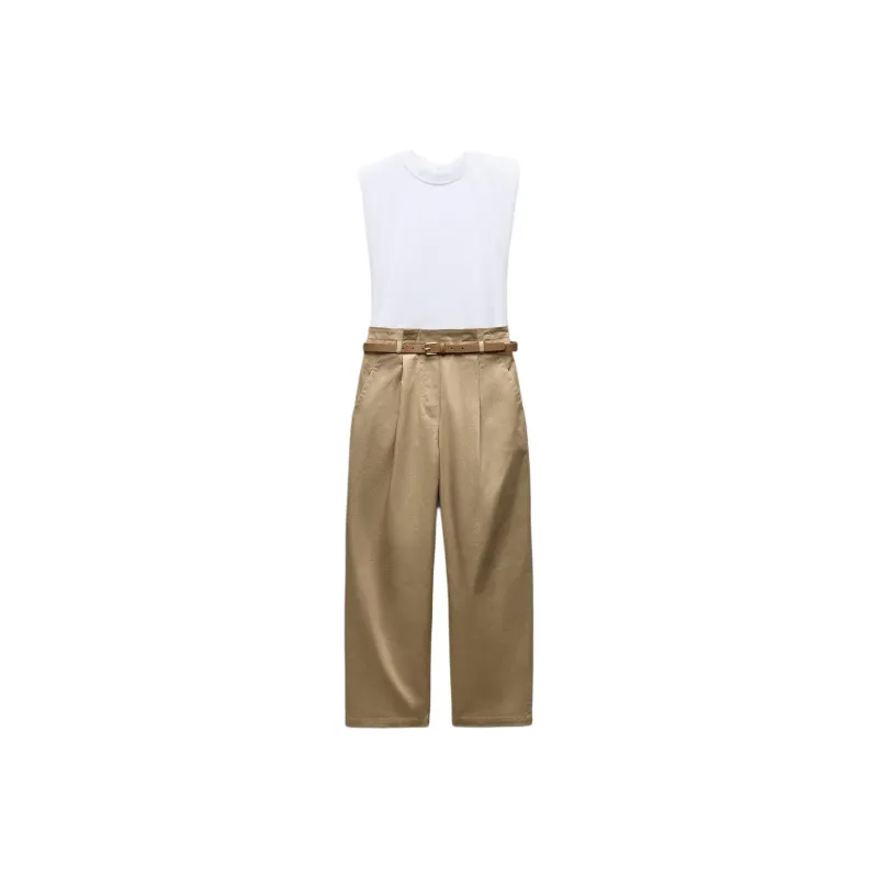ZARA Jumpsuit Women's Camel/White-0