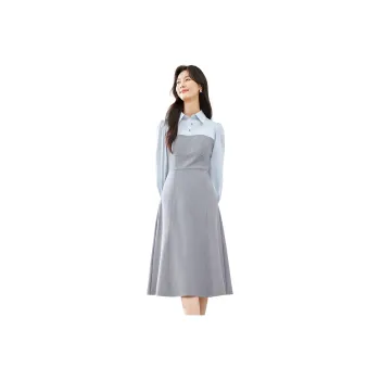 VIMLY Long Sleeved Dresses Women's Gray Blue