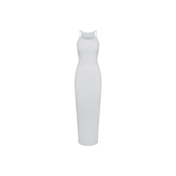 SKIMS SS24 COTTON RIB LONG CAMI DRESS Slip Dress Women's LIGHT HEATHER GREY/Light Heather Gray