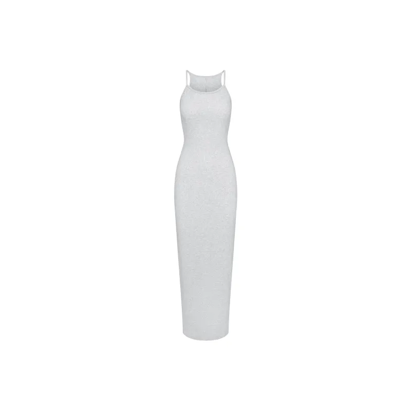 SKIMS SS24 COTTON RIB LONG CAMI DRESS Slip Dress Women's LIGHT HEATHER GREY/Light Heather Gray-0