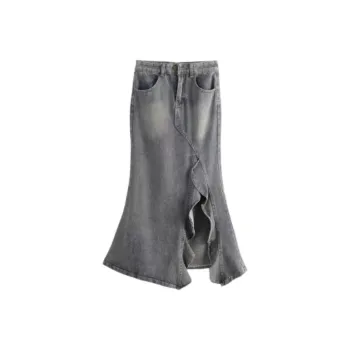 Vine Color Denim Long Skirt Women's Blue Single Item