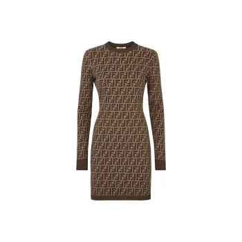 FENDI Monogrammed Long Sleeved Dress