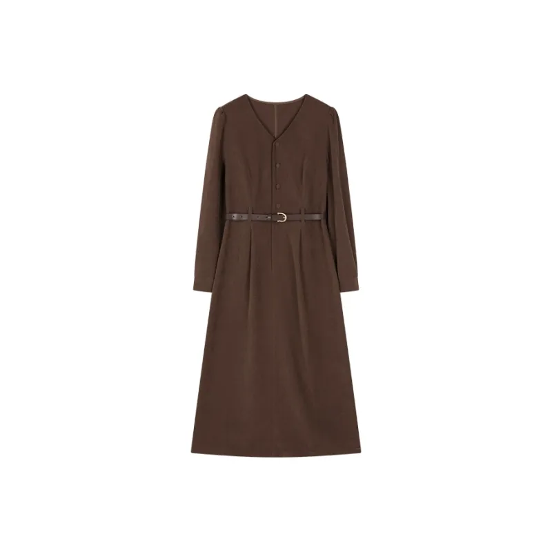 OZVO Long Sleeved Dresses Women's Coffee-0