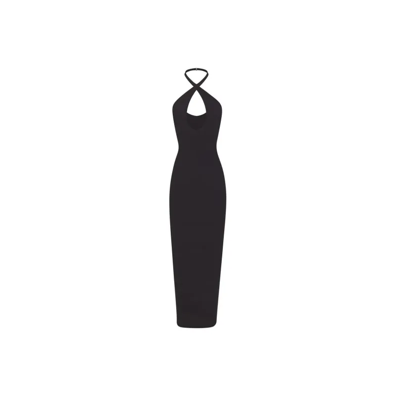 SKIMS FITS EVERYBODY HALTER LONG DRESS Sleeveless Dress Women's ONYX/Onyx-0