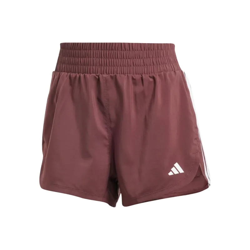 Adidas Women's Pacer 3 Stripes Woven High Rise Shorts Aurora Ruby/White-0