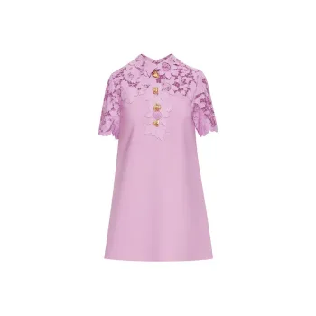 Oscar De La Renta Mixed Botanical Guipure panel Minidress