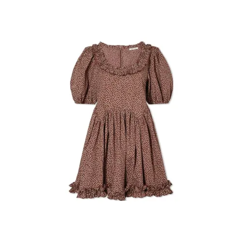 Sandy Liang Short Sleeved Dresses Women's Brown Nano Flower