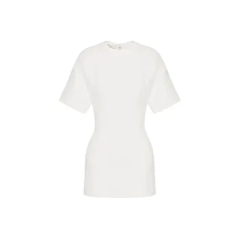Valentino Crepe Couture Crewneck Short-Sleeved Dress
