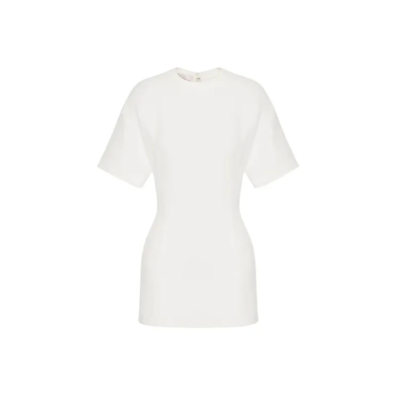 Valentino Crepe Couture Crewneck Short-Sleeved Dress-0