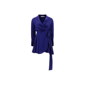Zimmermann Ruched V-Neck Satin Wrap Mini Dress