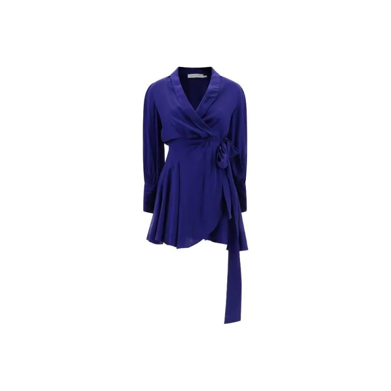 Zimmermann Ruched V-Neck Satin Wrap Mini Dress-0