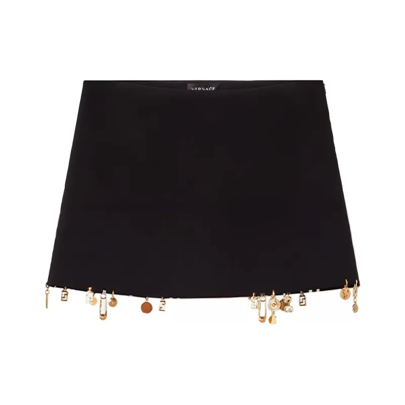VERSACE Charm Embellished Satin Mini Skirt 'Black'-0