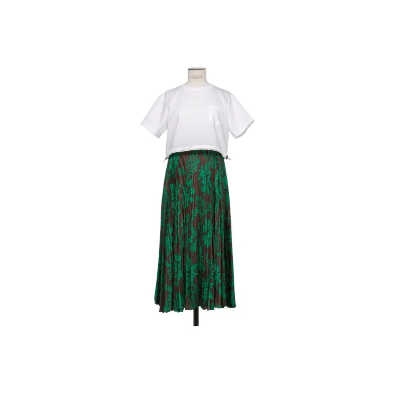 Sacai Floral print Pleated Maxi Dress-0