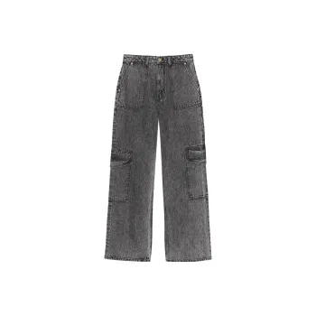 GANNI Logo Patch Wide Leg Cargo Jeans