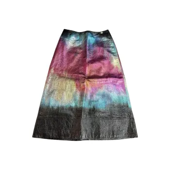 CHANEL 20A Premium Handcrafted Workshop Leather Long Skirt Women's Black