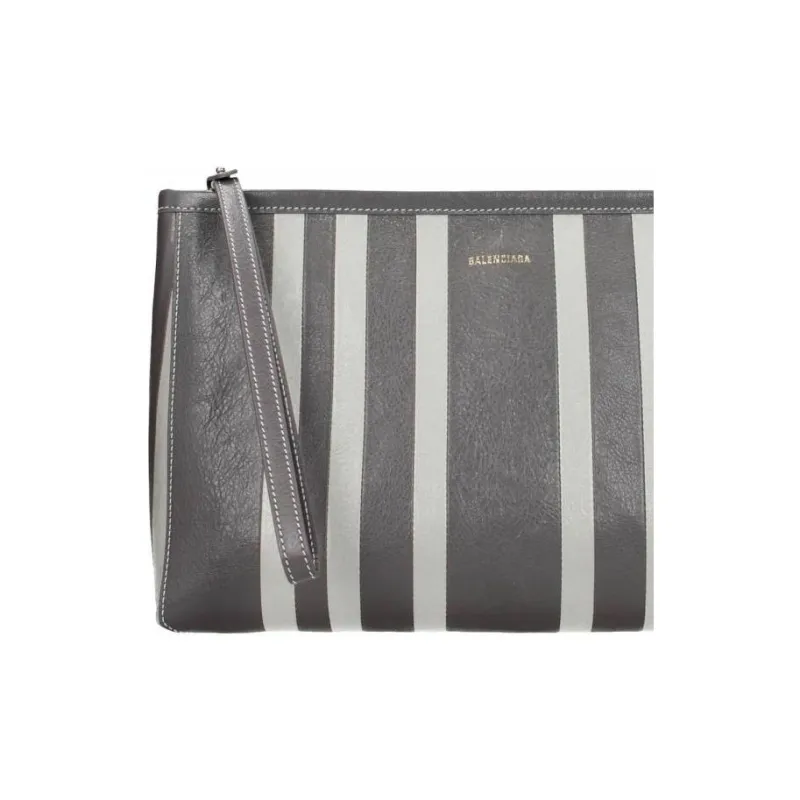 Balenciaga Barbes Leather Clutch Women's Light Gray-4