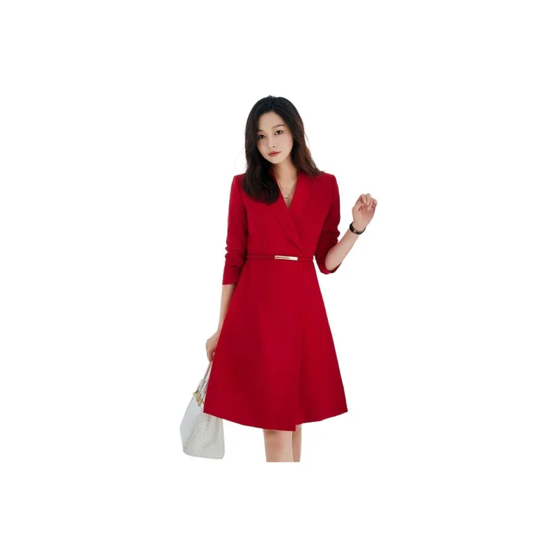 ONE SHALLOW Long Sleeved Dresses Women's Red-0