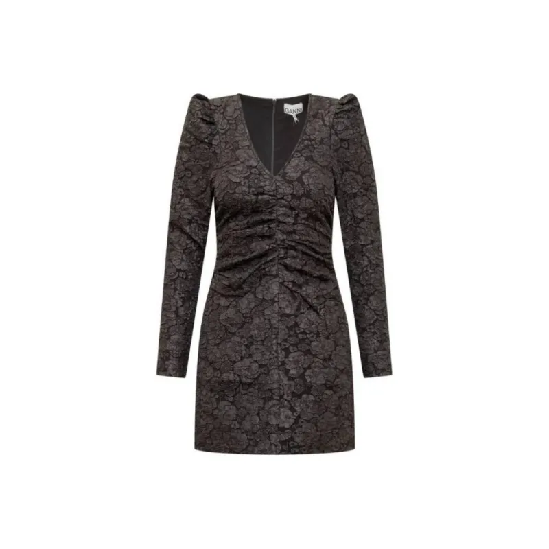 GANNI Jacquard V-Neck Mini Dress-0