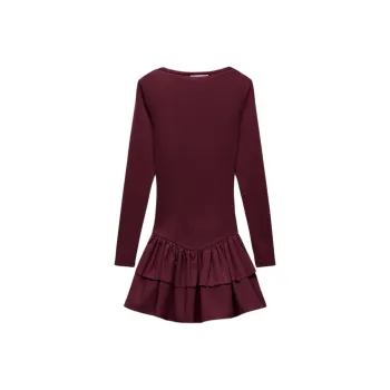 ZARA Long-Sleeved Dresses Women's Burgundy Red