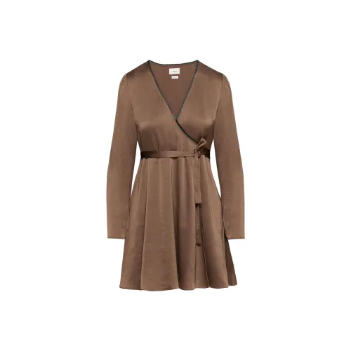 ARITZIA Wilfred Mademoiselle Satin Longsleeve Dress Long-Sleeved Dresses Women's Cocoa Bean