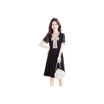 Cypress House Short-Sleeved Dresses Women's Black With Beige Accents